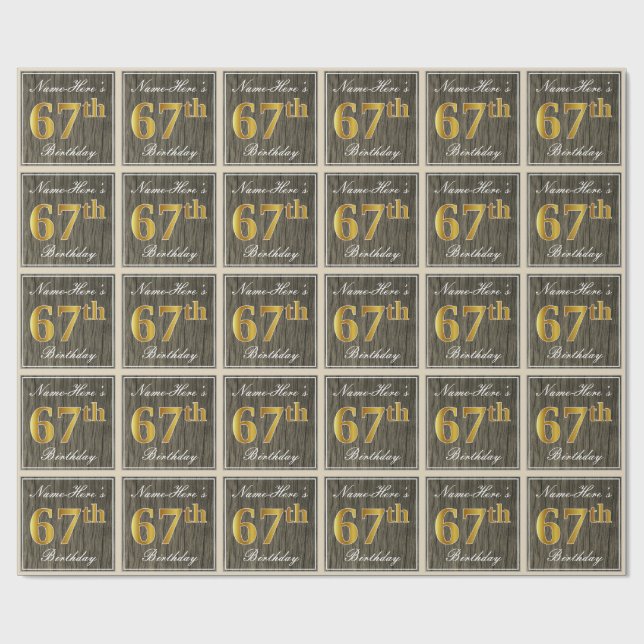 Elegant, Falskt Trä, Falskt Guld 67-årsdag + Namn Presentpapper (Platt)