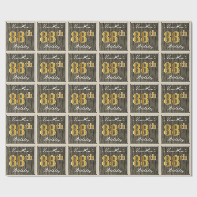 Elegant, Falskt Trä, Falskt Guld 88-årsdag + Namn Presentpapper (Platt)