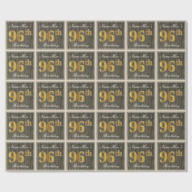 Elegant, Falskt Trä, Falskt Guld 96-årsdag + Namn Presentpapper (Platt)