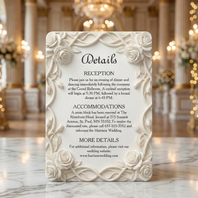Elegant Falsputs Floral Relief Formell Bröllopsdek Tilläggskort (Skapare uppladdad)