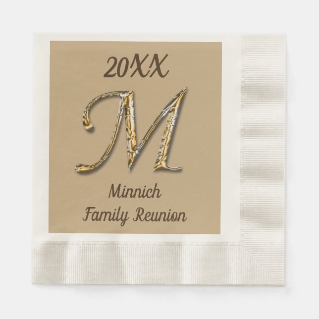 Elegant Familjeåterförening Guld Brev M Monogram Pappersservett (Framsidan)