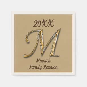 Elegant Familjeåterförening Guld Brev M Monogram Pappersservett