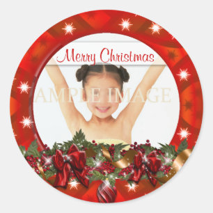 Elegant familjefoto hälsning PERSONALIZE Runt Klistermärke