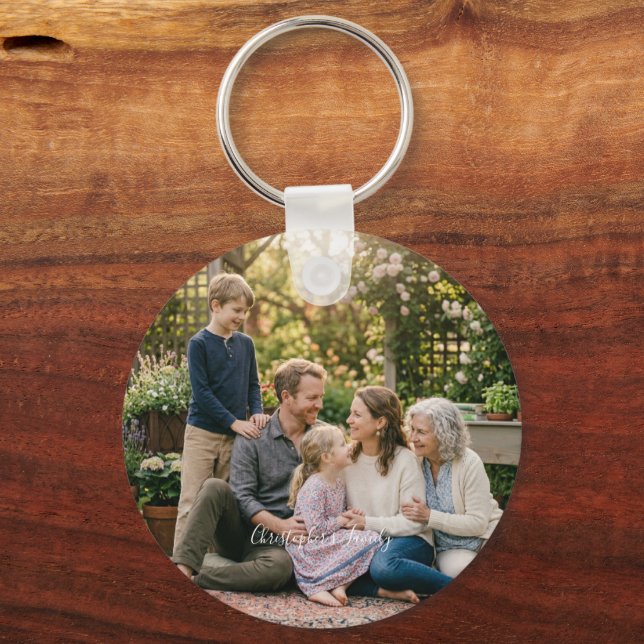 Elegant Familjefoto Personlig Nyckelring (Framsida)