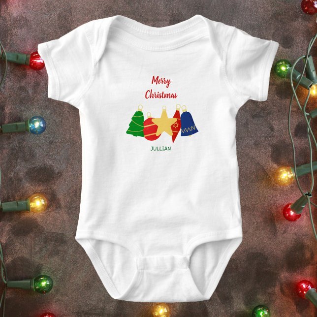 Elegant - familjen för julprydnadsföremål t shirt (Custom retro Merry Christmas baby bodysuit )