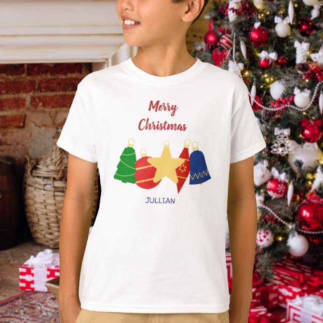 Elegant - familjen för julprydnadsföremål t shirt (Personalized Christmas ornaments tshirt for boys)