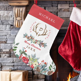 Elegant-familjen säsong rustic monogrammad stor julstrumpa