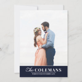 Elegant familjenamn Blå | Vertikal semesterefoto Julkort