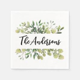 Elegant familjenamn botanisk bunt blad  pappersservett