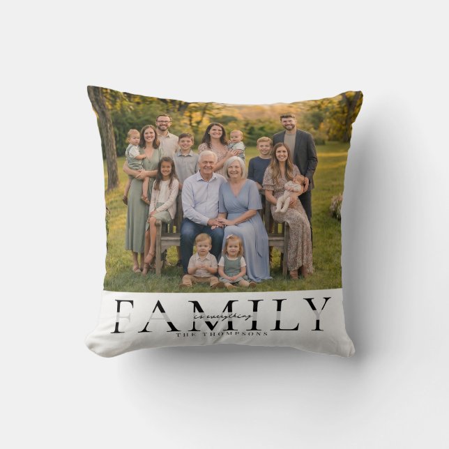 Elegant familjenamn minnessgåva foto present kudde (Framsida)