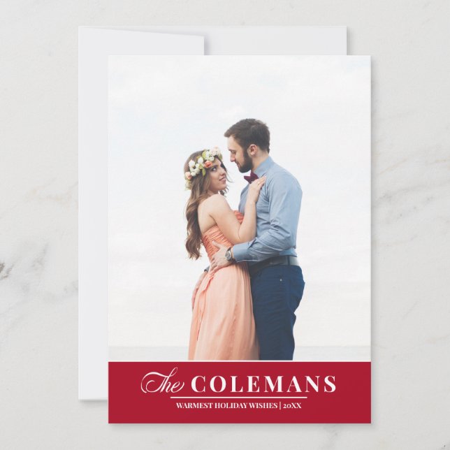 Elegant familjenamn Röd | Vertikal helgfoto Julkort (Framsida)