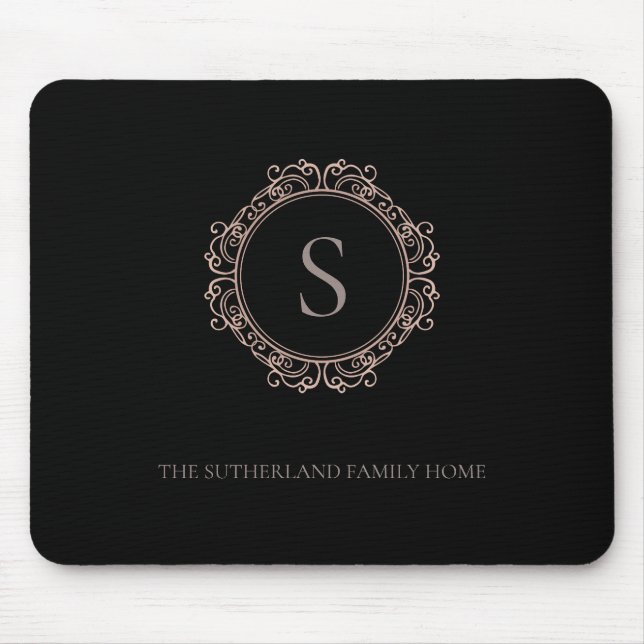 Elegant familjenamnmonogram Svart Musmatta (Framsidan)