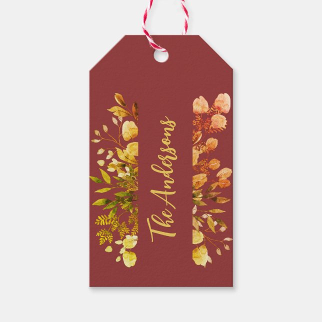 Elegant-familjens namn botaniska löv-bunt automon presentetikett (Framsidan)