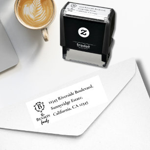 Elegant familjevapen Monogram & Namn RTS Adress Självfärgande Stämpel