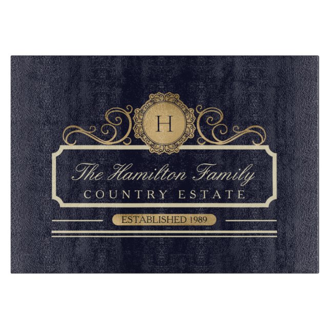 Elegant familjhem Monogram Guld Marinblå (Framsidan)
