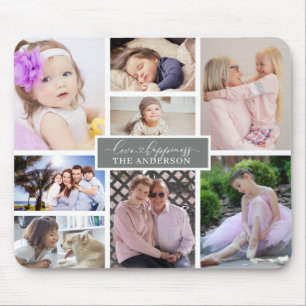 Elegant Family 8 Photo Collage och Namn Personali Musmatta