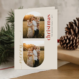 Elegant Family Christmas 3 Photo Arch Folded Helgkort