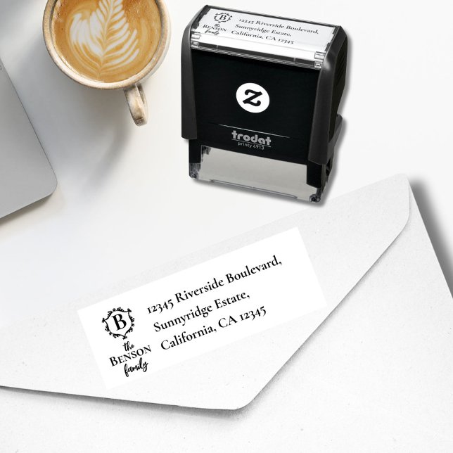 Elegant Family Crest Monogram & Namn RTS Adress Självfärgande Stämpel (Skapare uppladdad)