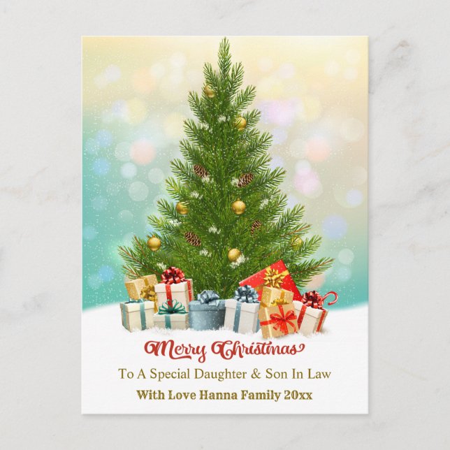 Elegant Family Holiday Present I Christmas Tree Helg Vykort (Framsida)