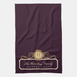 Elegant Family Home Monogram Burgundy Plum Vin Kökshandduk