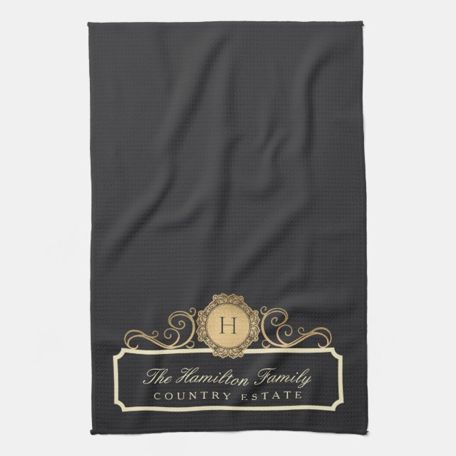 Elegant Family Home Monogram Charcol Kitchen Kökshandduk (Vertikal)