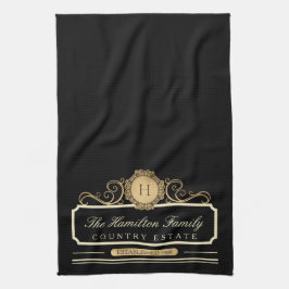 Elegant Family Home Monogram Guld Black Kitchen Kökshandduk