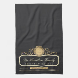 Elegant Family Home Monogram Guld Charcol Kitchen Kökshandduk