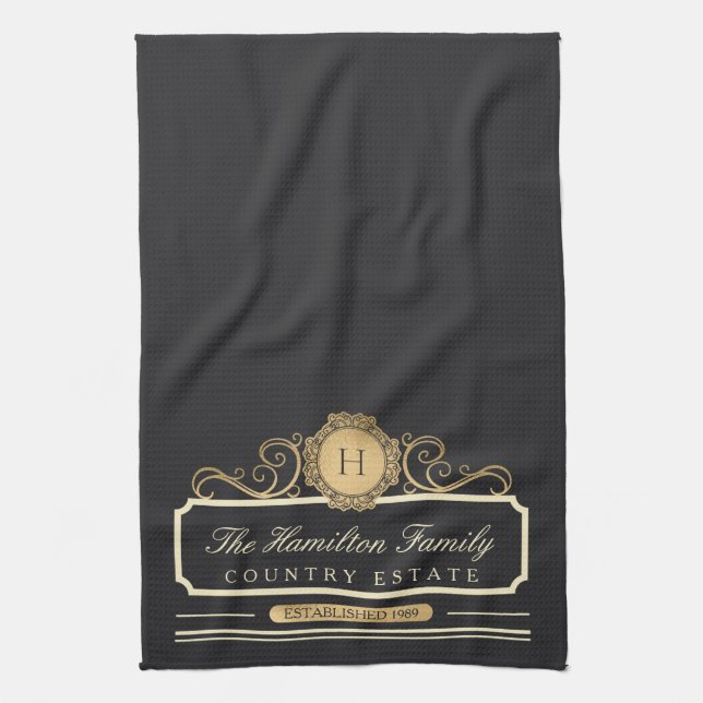Elegant Family Home Monogram Guld Charcol Kitchen Kökshandduk (Vertikal)