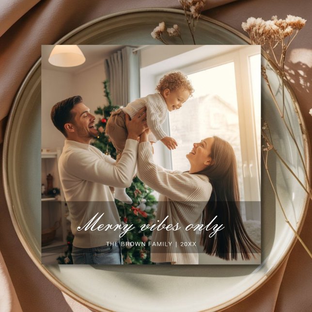 Elegant Family Merry VibesOnly Flat Christmas Card Julkort (Skapare uppladdad)