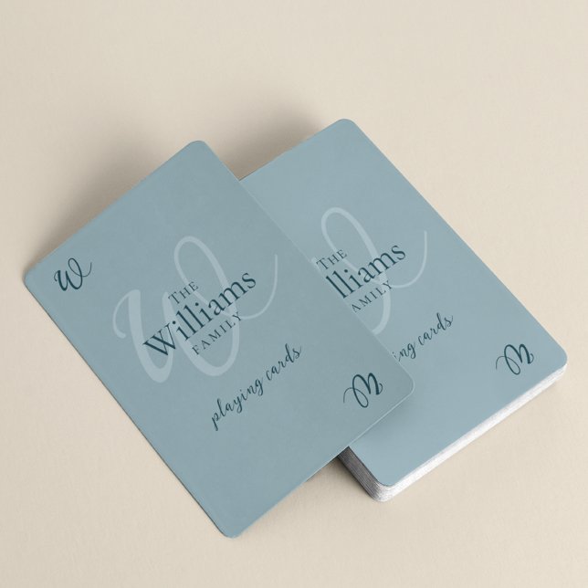 Elegant Family Monogram Dusty Blue Casinokort (Skapare uppladdad)