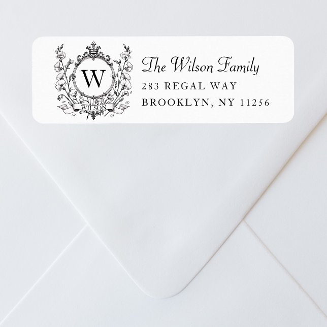 Elegant Family Monogram Vapensköld Finare Returadr Returadress Etikett (Skapare uppladdad)