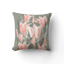 Elegant Family Namn Monogram Peach Tulips-målning