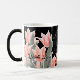Elegant Family Namn Monogram Peach Tulips-målning Magisk Mugg