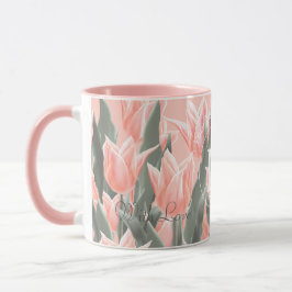 Elegant Family Namn Monogram Peach Tulips-målning Mugg