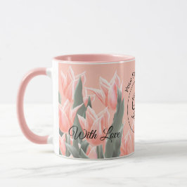 Elegant Family Namn Monogram Peach Tulips-målning Mugg