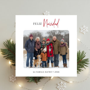 Elegant Family Photo Feliz Navidad jul Red Julkort