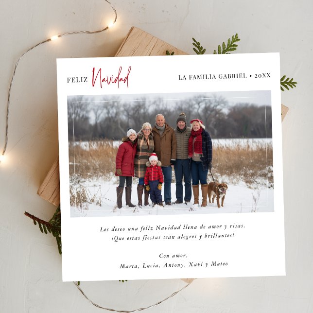Elegant Family Photo Feliz Navidad jul Red Julkort (Skapare uppladdad)