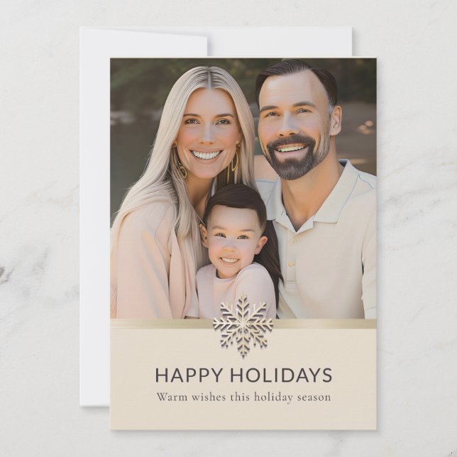 Elegant Family Photo Flat Helgdag Card Julkort (Framsida)