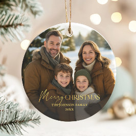Elegant Family Photo Guld Typography-jul Julgransprydnad Keramik