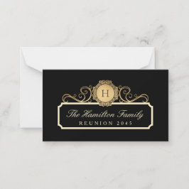 Elegant Family Reunion Guld Monogram Black Anteckningskort