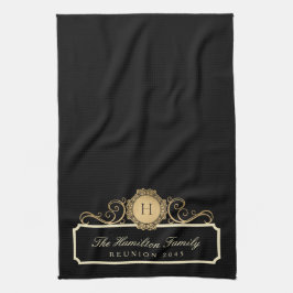 Elegant Family Reunion Guld Monogram Black Kökshandduk