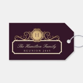 Elegant Family Reunion Guld Monogram Burgundy Presentetikett