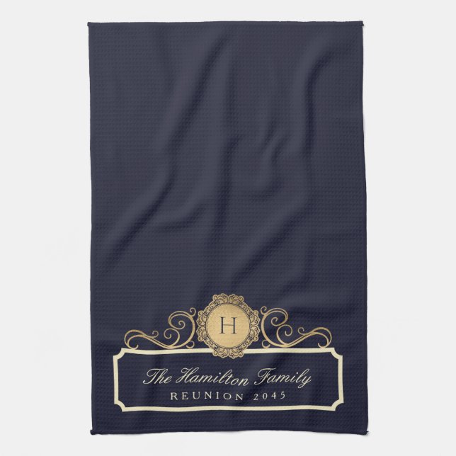 Elegant Family Reunion Guld Monogram-flottan Kökshandduk (Vertikal)
