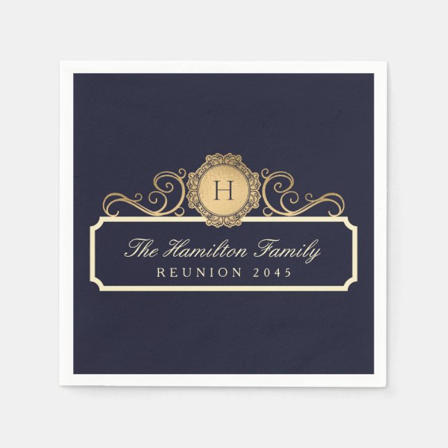 Elegant Family Reunion Guld Monogram-flottan Pappersservett (Framsidan)