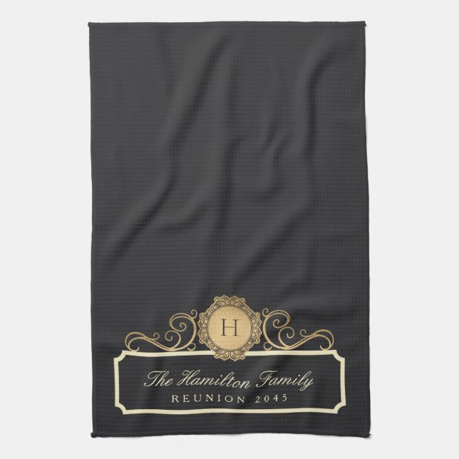 Elegant Family Reunion Monogram Charcol Kitchen Kökshandduk (Vertikal)