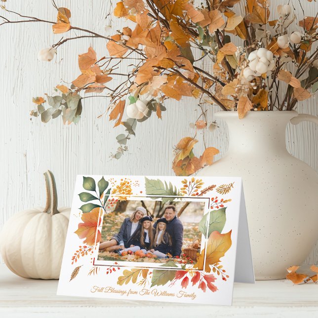 Elegant Family Thanksgiving Foto Höst löv Helgkort (Skapare uppladdad)