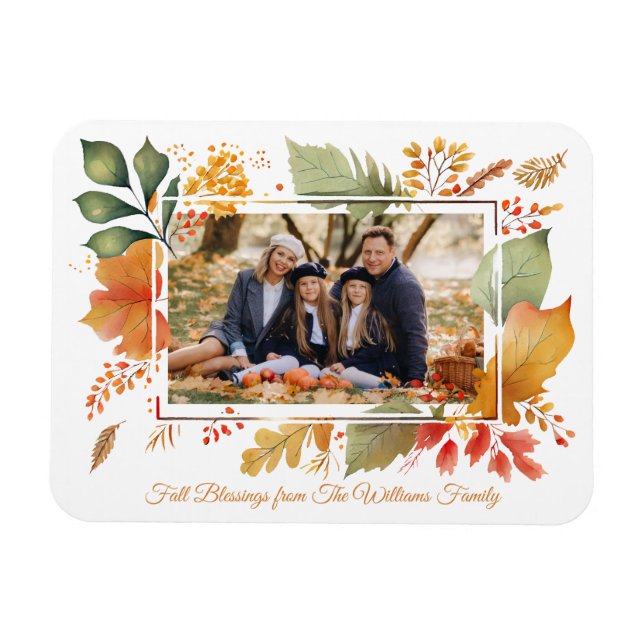Elegant Family Thanksgiving Foto Höst löv Magnet (Horisontell)