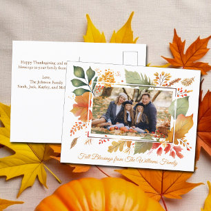Elegant Family Thanksgiving Foto Höst löv Vykort