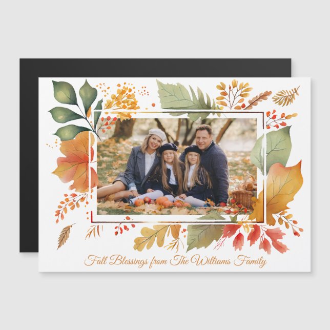 Elegant Family Thanksgiving Photo Fall Löv Magnet (Fram/baksida)
