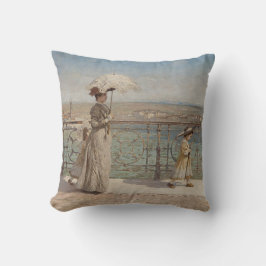 Elegant Family Walking på en bro i Italien Kudde